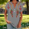 Women's Floral Print Short Sleeve V-Neck T-Shirt – Casual Loose Fit with Buttons