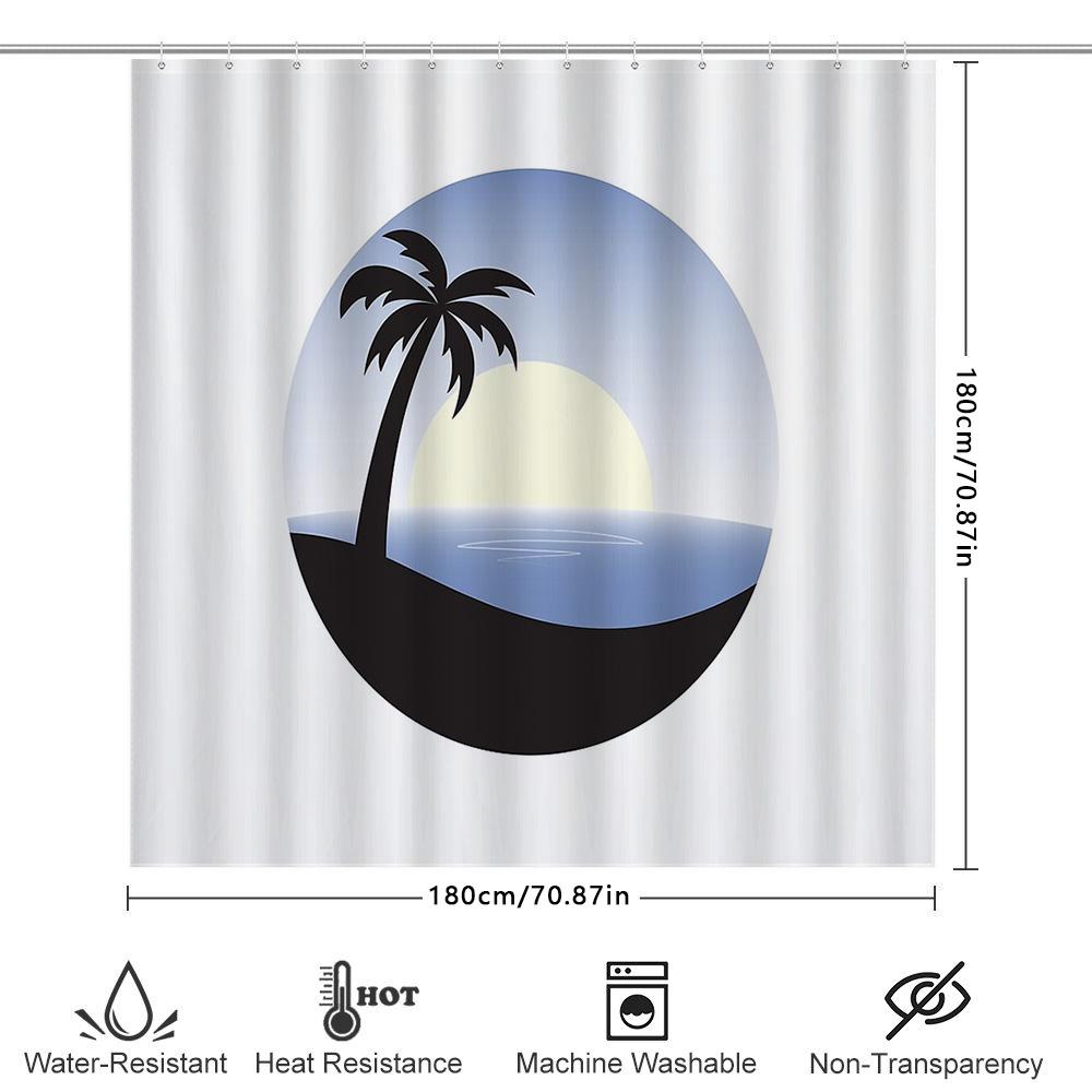 Tropical Beach Shower Curtain Palm Tree Ocean Sunset Scenic Bathroom Decor Waterproof Modern Coastal Vibes Home Decor