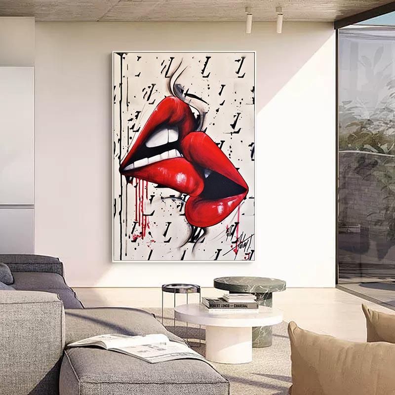 Red Lip Poster Canvas Printing Kiss Love Poster and Printing Modern Wall Art Hanging Picture Home Decoration