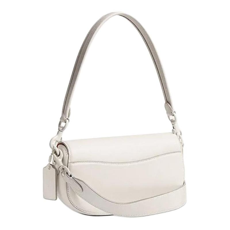 Coach EMMY 23 Brand Logo Logo Push Lock Closure Cow Leather Saddle Bag Hand Shoulder Bag Medium Size Women's White