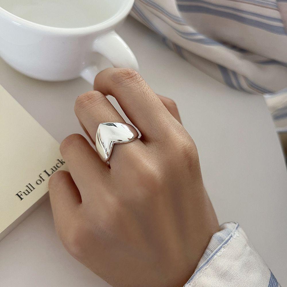 925 Silver Open Finger Ring Punk Heart Irregular Geometric Stackable For Women Girl Jewelry Gift Dropship