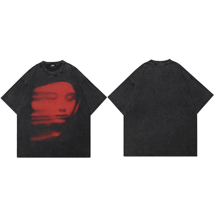 

Men Washed Black TShirt Harajuku Streetwear Red Face Graphic T Shirt Cotton Vintage Tshirt Hipster Tops Tee Unisex YK S