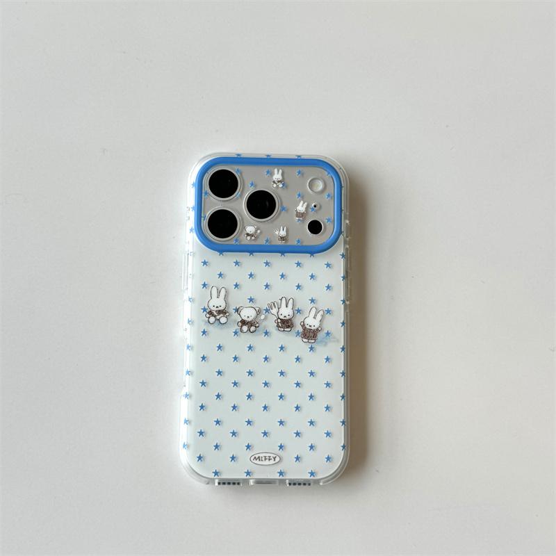 

New 2026 ins Cute Cartoon Bunny IMD Phone Case For iPhone 17 Pro 16 15 14 Pro Max with Blue Frame Shockproof Cover Girl For iPhone 17ProMax