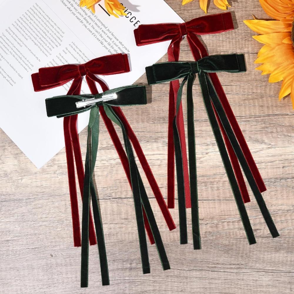 Metal Velvet Bow Ribbon Hair Clip Satin Silk Hair Hook Charm Hair Ribbons  Women Girls