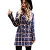 Winter Autumn Lady Coat Turn-down Collar Plaid Print Double-breasted Long Sleeves Thick Mid