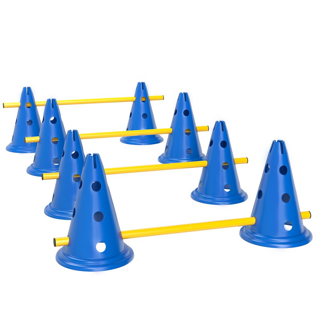 Dog Agility Equipment Set Of Eight Cones Eight Poles W Carry Bag Four Piece Adjustable Height Jumping Obstacles Blue