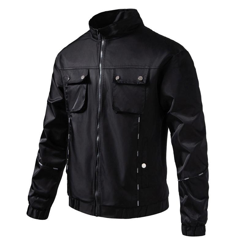 

Motorcycle Jacket Men s Stand-up Collar Autumn and Winter New Men s Korean Version of Slim Youth Casual Coat Jacket 2XL чёрный