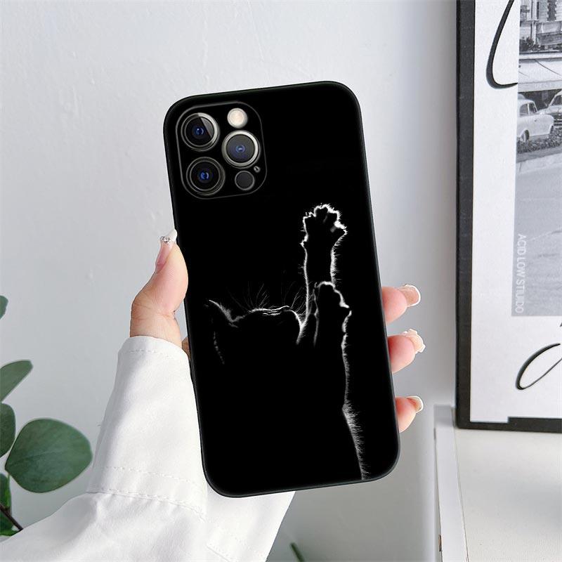 Black Cats Phone Case for iPhone 11 15 Pro Max Case Coque 14 Plus 13 Pro 12 11 X XS XR 7 8 SE 2020 15Pro Cute Cat TPU Soft Cover