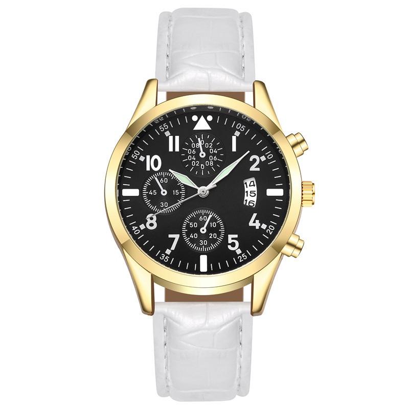 Stylish Men's Watch With Night Light And Calendar Quartz Pointer Display Leather Strap 98001 Belt Style)