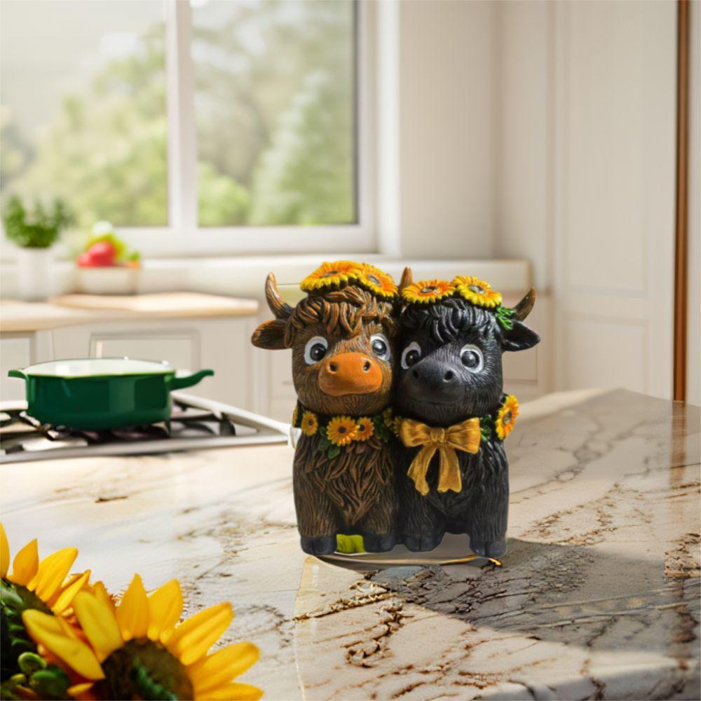 Resin Highland Cow Figurines Spring Sunflower Calf Lovers Gifts Scottish Cow Statue  Garden Decor