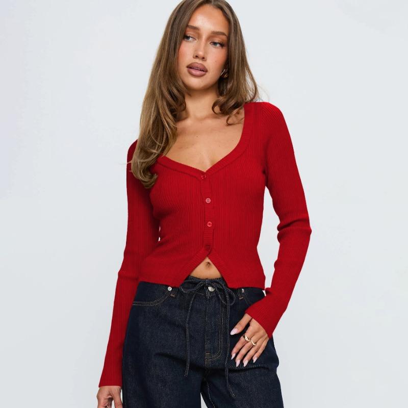 Women S V Neck Long Sleeve Ribbed Button Front Cardigan