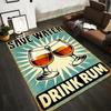 Retro Style "Save Water Drink Rum" Carpet with Glasses Design Suitable for Use As an Anti-slip for Living Room Bedroom Sofas