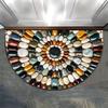 Rainbow Pebble Half Round Bath Mat, Non-slip Water Absorbent Natural Stone Bathroom Rug