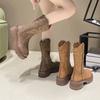 Winter Dicke Sohle Plateau Cowboy Stiefel Damen Schuhe Mode Slipper Mittelhoher Absatz Bota Damen Retro Modern Stiefeletten