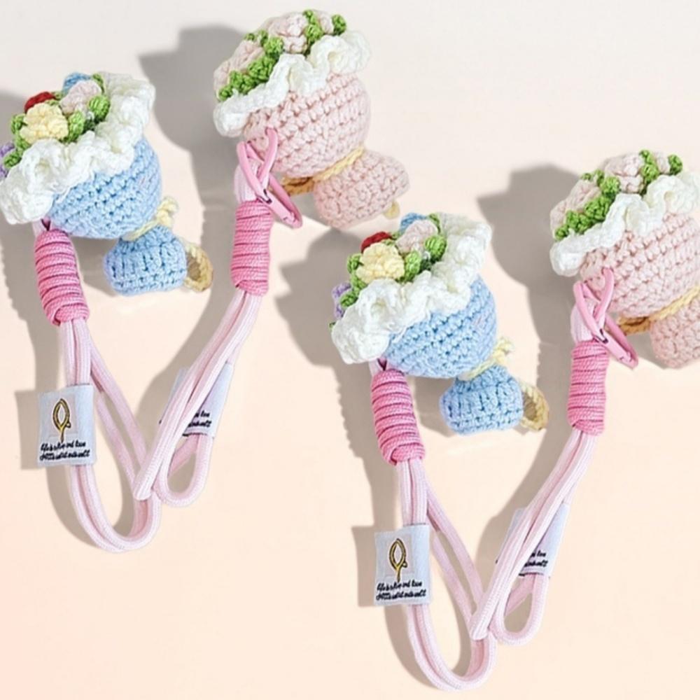 Valentine'S Day Keychain Elegant Hand-Knitted Flower Keychain Rose Bouquet Pendant Charming Mini Flower Ornament For Bag Hanging