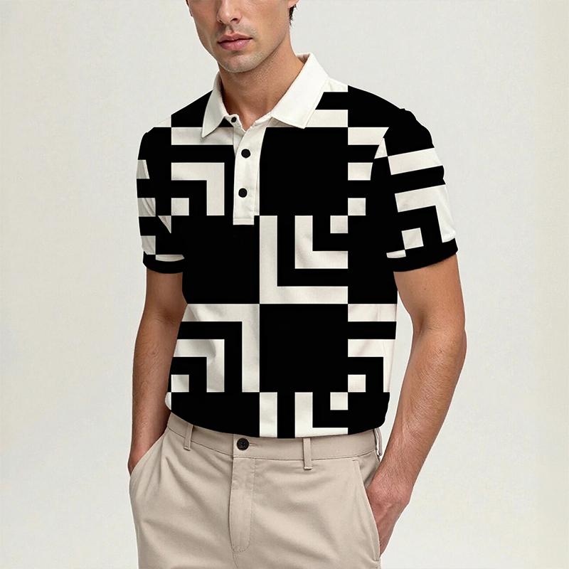 

Мужская летняя футболка-поло с коротким рукавом Стильная с воротником с принтом На пуговицах Повседневная и удобная S чёрный