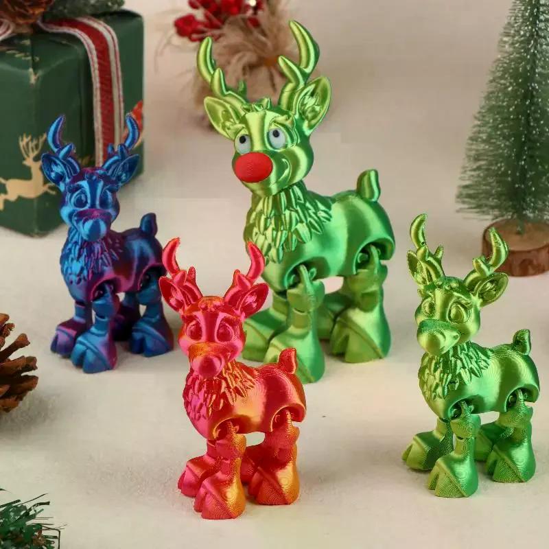 3D Printed Cute Christmas Elk Joint Movable Figurine Office Decor Children's Gift Simulated Statue Ornament