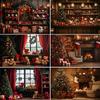 Santa Claus Workshop Background Photography Christmas Tree Gift Clock Wooden Window Backdrop Kids Winter Birthday Photo Studio