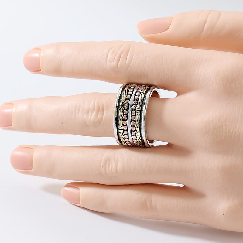Vintage Hand Carved Women's Ring Creativity Tricolor Color Metal Geometry Daily Wear Party Jewelry Anniversary Gift