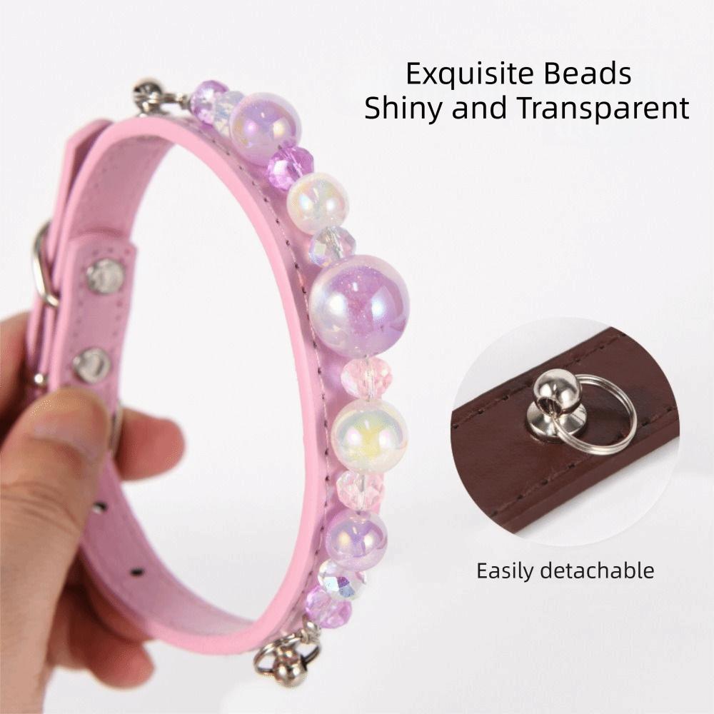 Dream Colored Bead Pet Collar PU Leather Cat Collar Adjustable Adjustable Collar  For Puppy