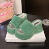 Women Wedges Platform Slippers Fur Shoes Sandals 2025 Designer New Summer High Heels Flip Flops Open Toe Slides Zapatos