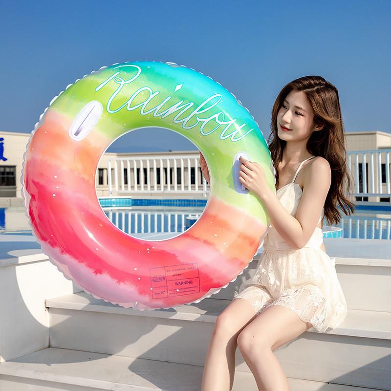 Adult Rainbow Flower Swim Ring Thick Pvc Swim Ring Gradient Color Water Ring