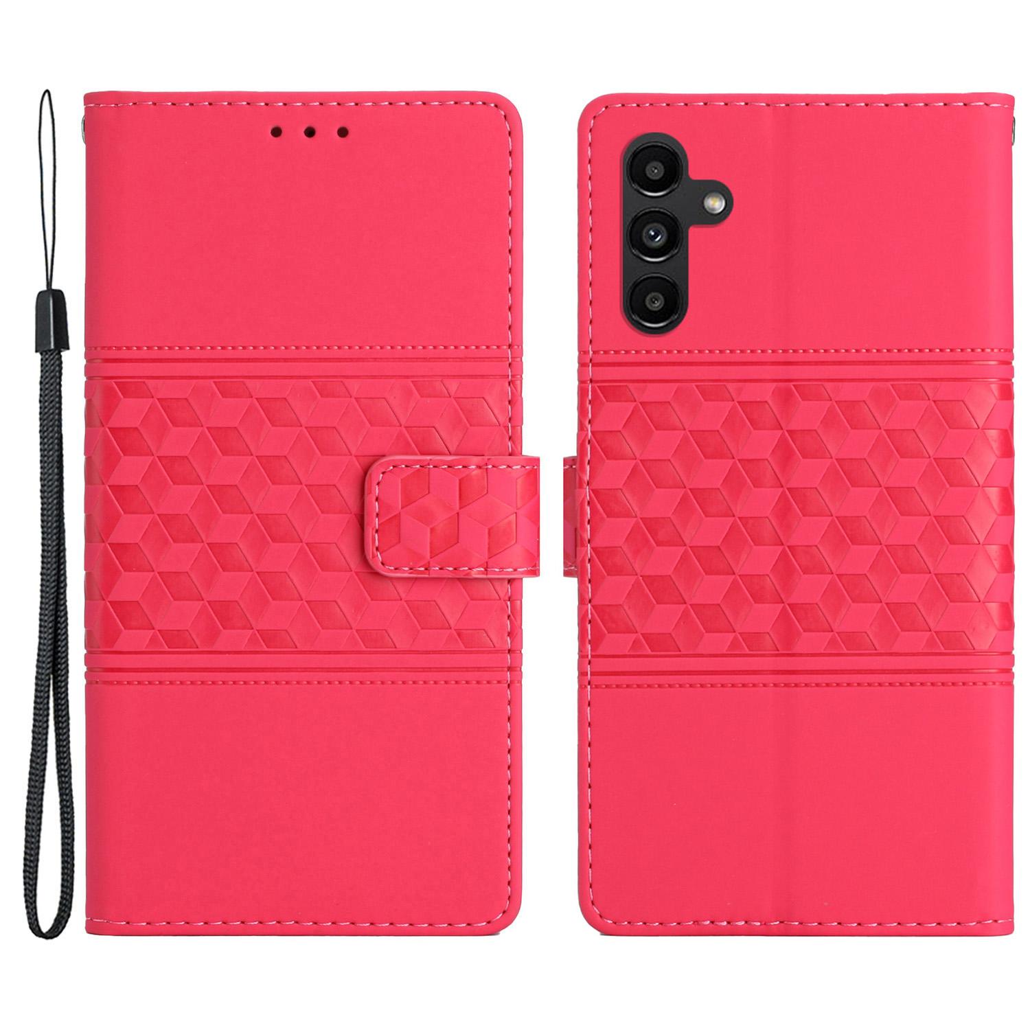 

For Samsung Galaxy S24 FE Case PU Leather Flip Phone Cover Rhombus Pattern Rose