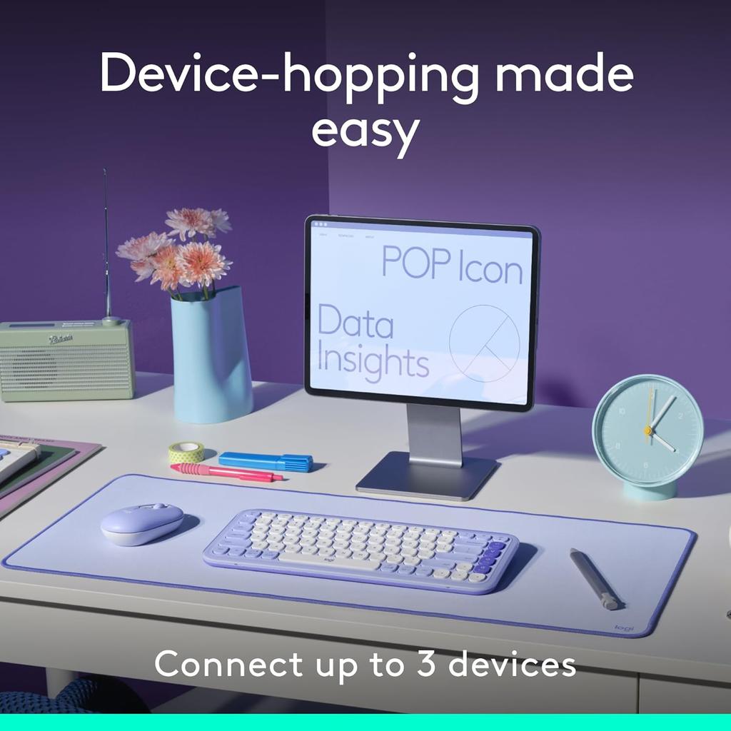Logitech POP ICON COMBO Wireless Keyboard and Mouse Set Bluetooth Dual Mode Connection Light Sound Office Custom Button