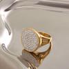18K Gold Plated Stainless Steel Ring with White Clay and Full Diamond, Fashionable and Luxurious Index Finger Accessory