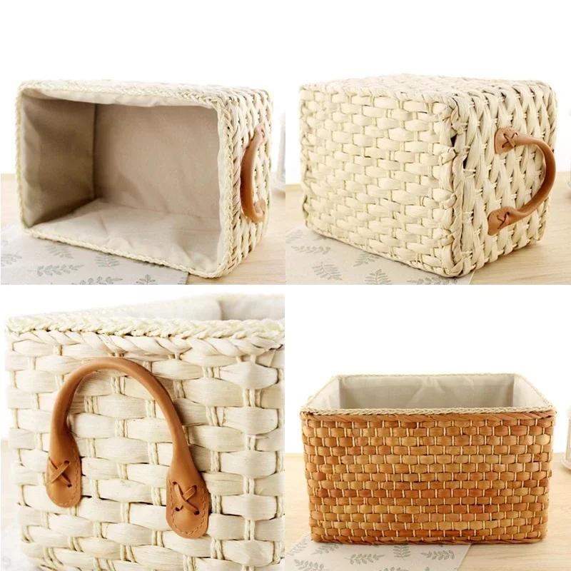 Hand-woven Storage Basket Household Laundry Wicker Baskets with Handles Clothes Container Home Decor Toy Box Basket Storage