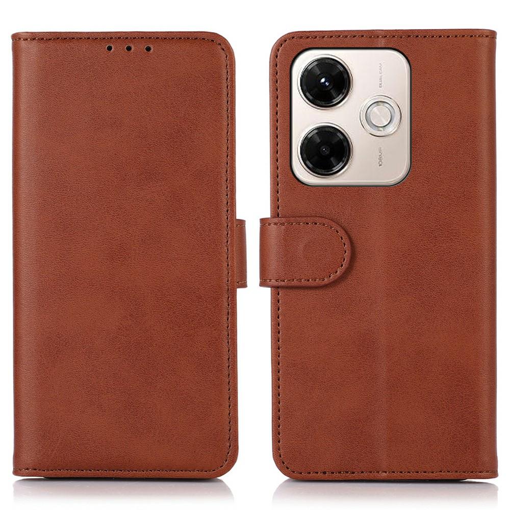 

For Xiaomi Redmi 13x 4G Case Cowhide Texture Leather Wallet Phone Cover with Stand Brown