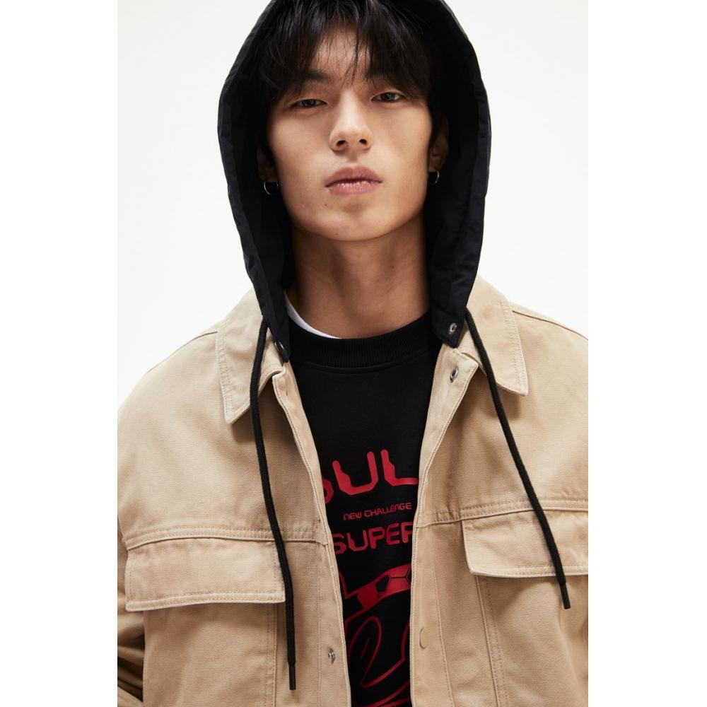 H M Loose Fit Hooded deniM Jacket Beige