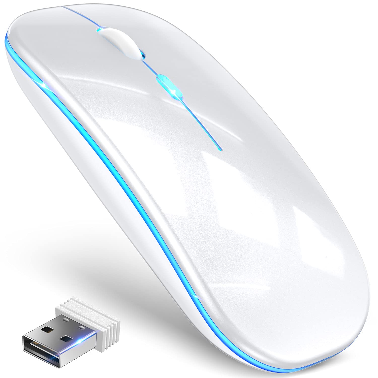 

Wireless Bluetooth Mouse and with USB DPI Symmetrical Ergonomic Easy for and Mac PCs 5.2 [Ultra-Slim, High-Precision, Quiet] Receiver, Rechargeable, білий