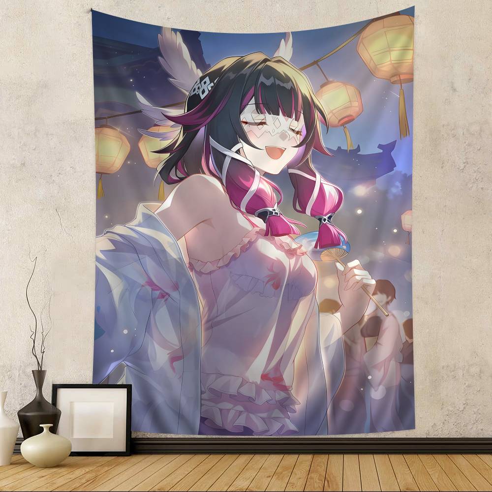 Genshin Impact Columbina Anime Tapestry Hippie Flower Wall Carpets Dorm Decor Wall Hanging Home Decor