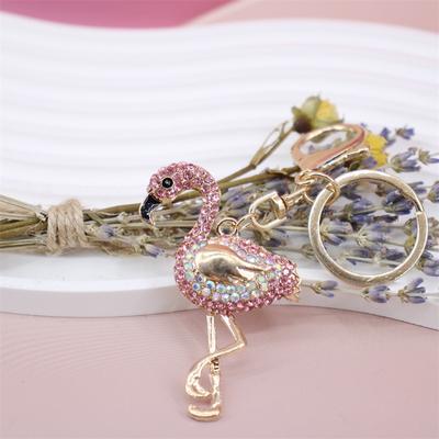 Rhinestone Flamingo Keychain Flamingo Pendant Keychain Rhinestone Crystal Keyring Car Key Chain Key Holder Handbag Purse Charm