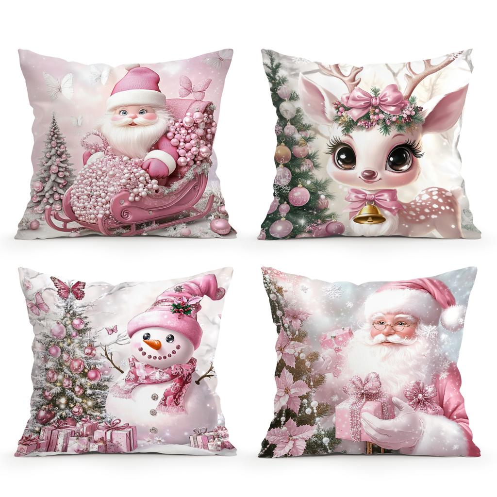 Pink Christmas Theme Pillowcase Bedroom Sofa Cushion Cover 100% Polyester Living Room Cushion Pillowcase Home Decor