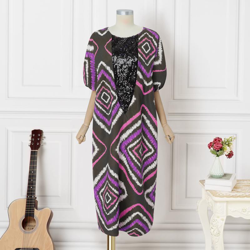 

Женское платье макси-кафтан больших размеров с полурукавом, пайеточным принтом, пэчворком, повседневное, мешковатое, оверсайз 5XL фиолетовый