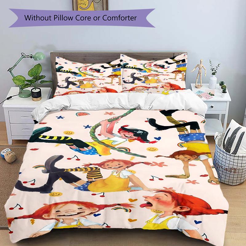 3-teiliges Pippi Bettwäsche-Set Weiche Polyester Daunendeckenbezug und Kissenbezüge, Geeignet für alle Jahreszeiten, Praktische Geschenke für das Zuhause 0729099