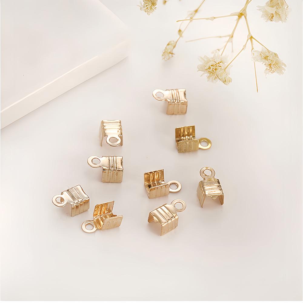 100/300pcs Small Cord End Tip Fold Over Three-wire Fastener Clasp Crimp Bead Cord Buckle Connector for Jewelry Making Supplies