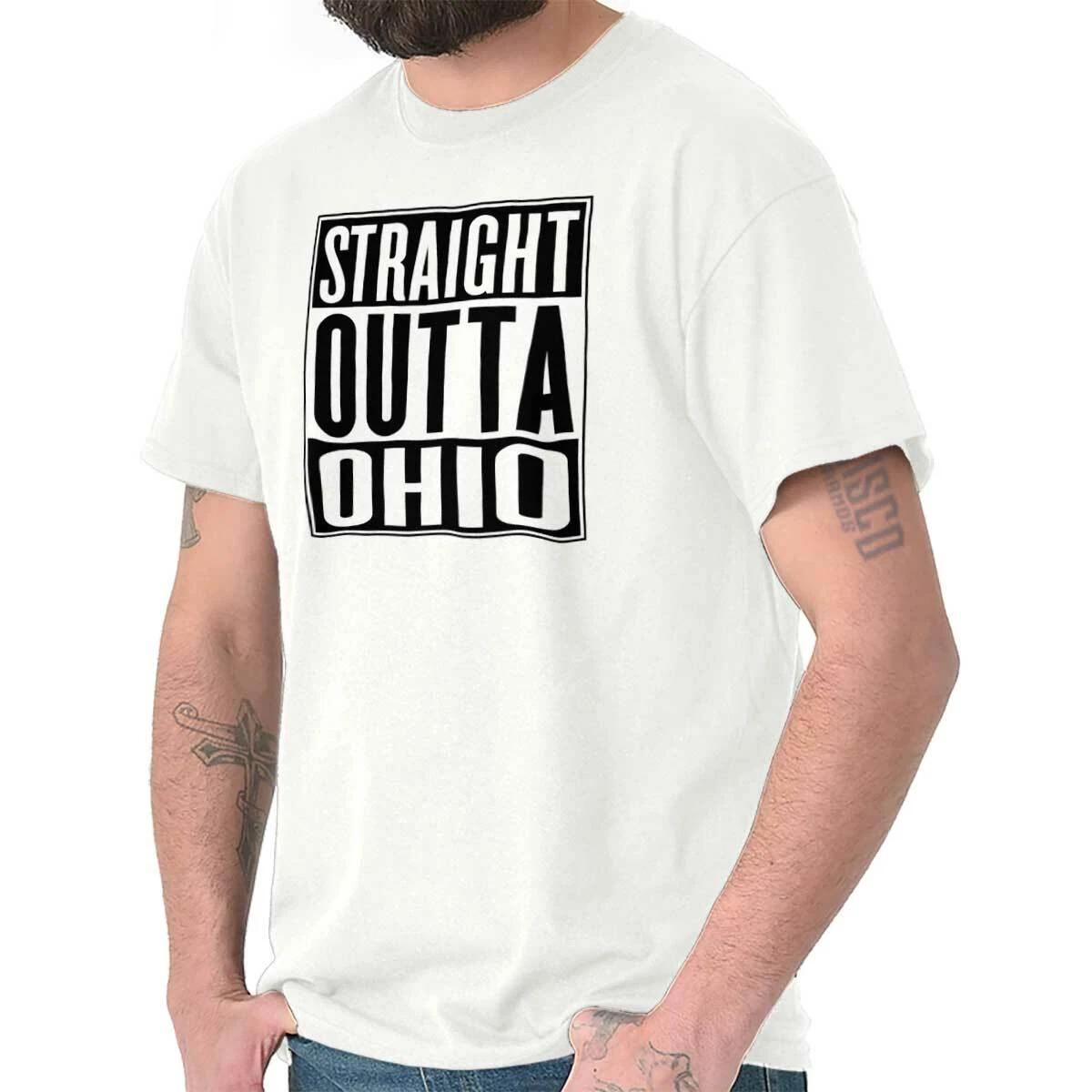 Straight Outta Ohio Funny OH Novelty Vacation Adult Short Sleeve Crewneck Tee S