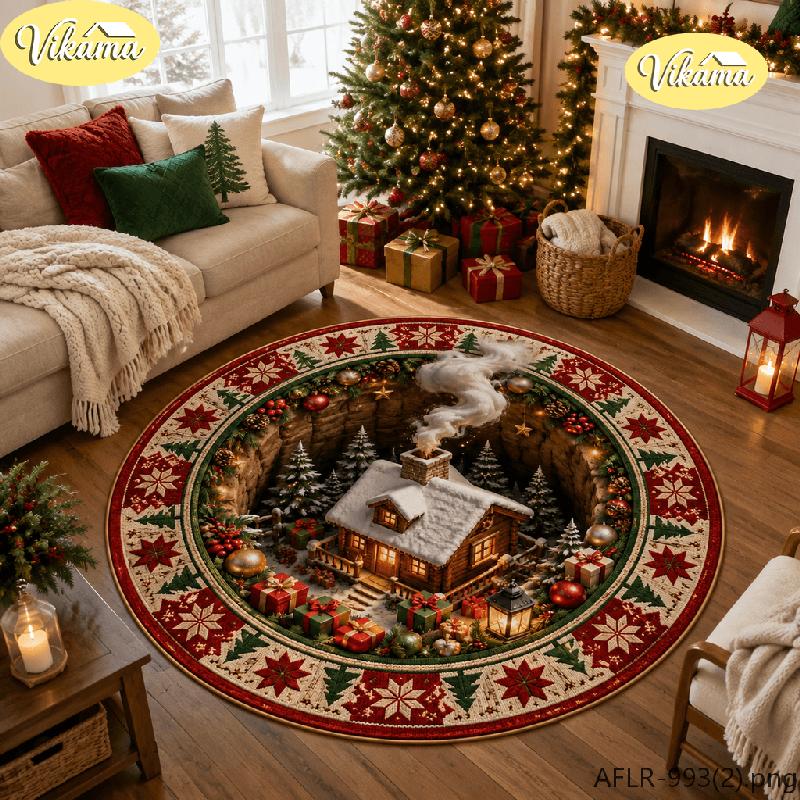 Round Christmas Rug Snowman for Under the Christmas Tree Non Slip Carpet Living Room Bedroom Washable Festive Home Decor