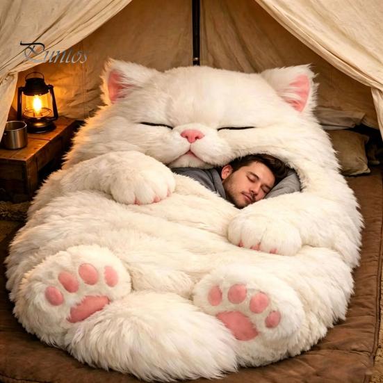 Plush Sleeping Sack Cat Envelope Bag, Winter Slumber Bag for Men Women, Lightweight Animal Nap Mat Home Travel Traveling