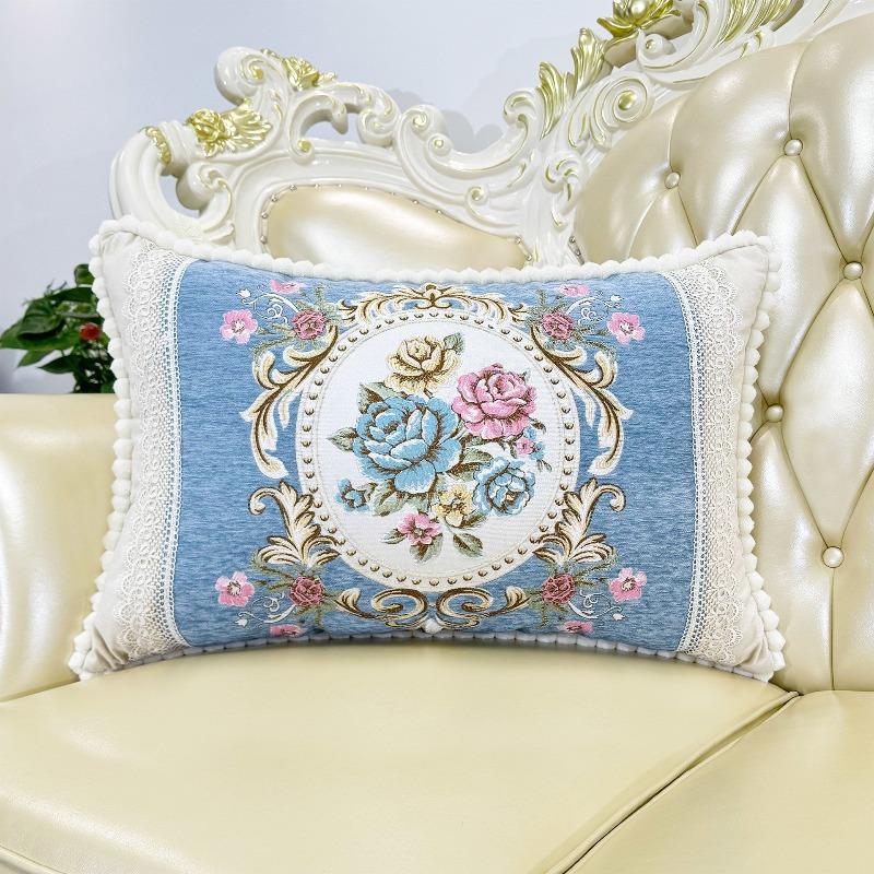 European Style Sofa Cushion Exquisite Jacquard Embroidered Pillow Detachable Washable Lace Zipper Jacket Household Waist Protection Square Backrest