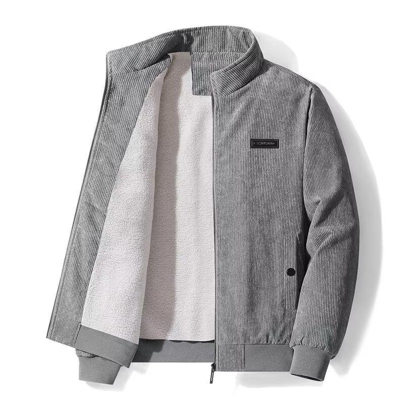 

Popular Men s Lapel Corduroy Jacket: Autumn/Winter Business Casual Hong Kong Style, Long-sleeved, Middle-aged 2XL серый