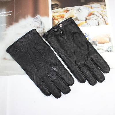 Touch Screen New Men's Deerskin Gloves Leather Fashion Corrugated Wool Knit Lining Winter Warm Driving Gloves Autumn