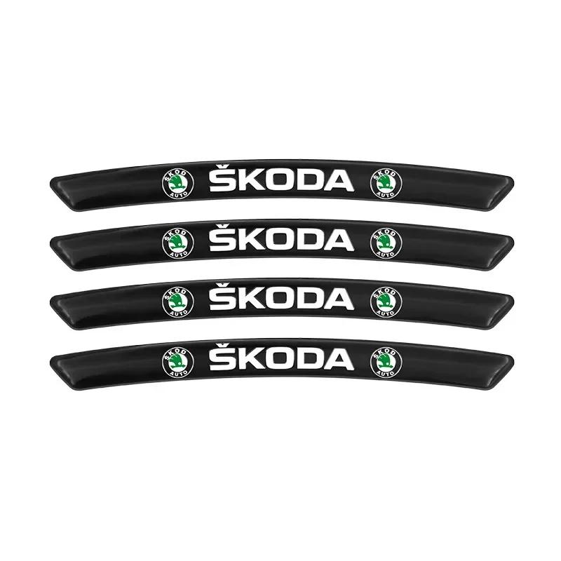 HFB4 4PCS Car Wheel Rim Hub Badge Stickers For Skoda Octavia 2 A5 Fabia 3 Rapid Scala Kodiaq Superb 3 Karoq Kamiq Citigo Accessories