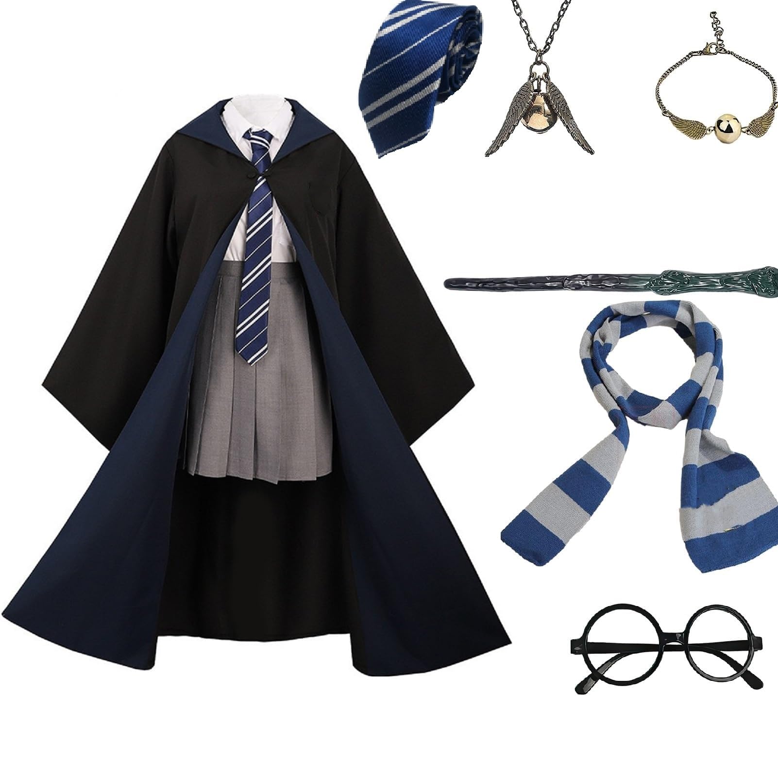 

Halloween Gryffindor Complete Harry Potter Cosplay Costume 10 Cosplay Costume Glasses Tie Scarf Magic Costume for Men and Women [Yi-gog] 7-Piece Set,