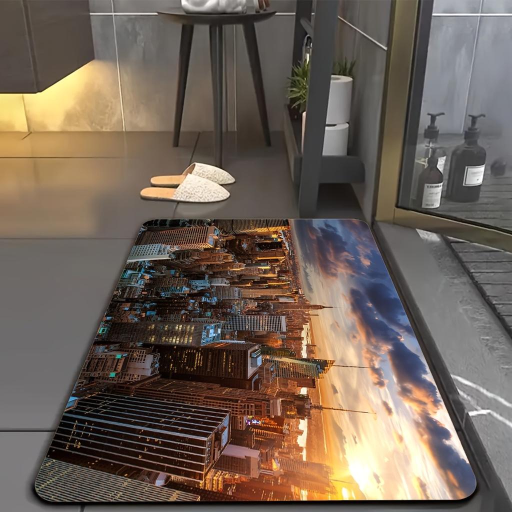 1PC Metropolis Skyline Kitchen Rug Non-Slip Door Mat Pop Design Bathroom Rug Bath Mat Carpet for Home Sink Laundry Decor