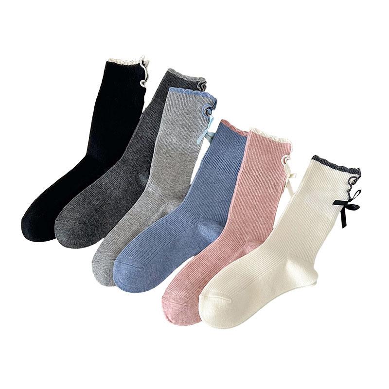 Spring Autumn Open Toe Cotton Stockings Women's Stockings Butterfly Knot Accessories Mid-Calf Stockings Casual Stockings Pile Stockings