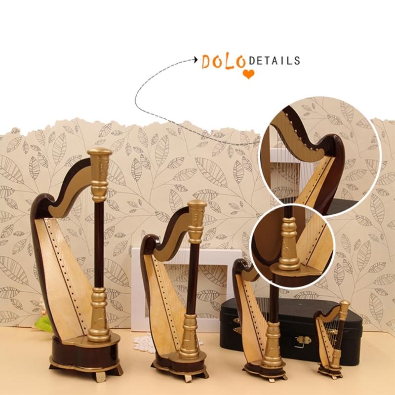 Wooden Miniature Harp Model with Black Gift Case Musical Instrument Model Musical Gifts Ornaments Decorations